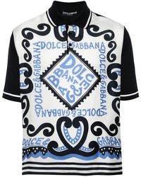Dolce & Gabbana - Marina-print Silk Polo Shirt - Lyst