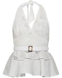 Self-Portrait - Belted Floral-Embroidered Top - Lyst