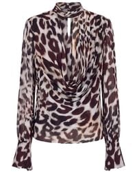 Nicholas - Leopard-Print Draped Blouse - Lyst