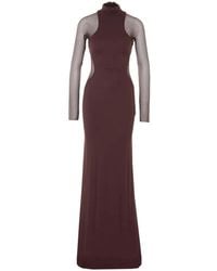 Elisabetta Franchi - High-Neck Transparent-Sleeves Dress - Lyst