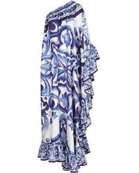 Dolce & Gabbana - Asymmetrische Zijden Maxi-jurk Met Print - Lyst