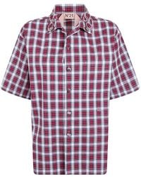 N°21 - Crystal-Embellished Tartan-Print Shirt - Lyst