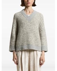 Peserico - Trui Verfraaid Met Pailletten En V-Hals - Lyst