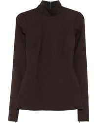 Thelatest - High-Neck Long-Sleeve Blouse - Lyst