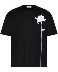 Valentino Garavani - Katoenen T-shirt Met Bloemapplicatie - Lyst