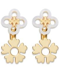 Tory Burch - Boucles D'Oreilles Double T À Fleurs - Lyst