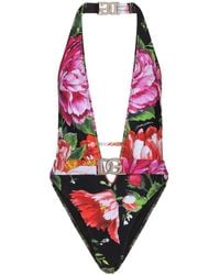 Dolce & Gabbana - Floral-print Halterneck Swimsuit - Lyst