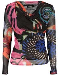 Desigual - Abstract-Print Ruched-Detail Long Sleeve T-Shirt - Lyst