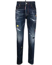 DSquared² - Illustrated distressed skinny jeans - Lyst