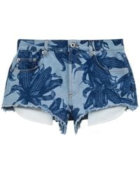 Loewe - Floral-Print Frayed Shorts - Lyst