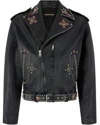 Roberto Cavalli - Stud-Embellished Leather Biker Jacket - Lyst