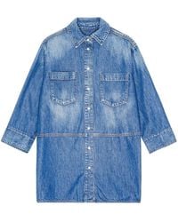 Ganni - Jeanshemd Mit Logo-Verzierung - Lyst