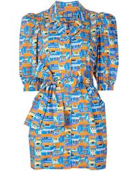 LHD Geometric Print Mini Shirt Dress - Blue