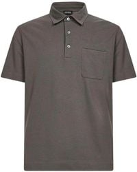 ZEGNA - Dark Cotton Pique Polo Shirt With Chest Pocket - Lyst