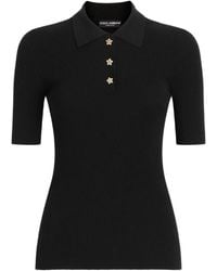 Dolce & Gabbana - Embellished Ribbed-Knit Polo Shirt - Lyst