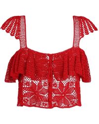 Carolina K - Lela Ruffled Crochet-Knit Top - Lyst