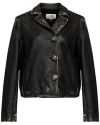 MM6 by Maison Margiela - Buttoned Leather Jacket - Lyst