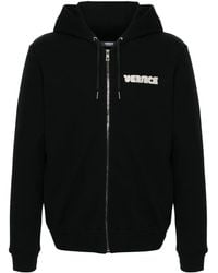 Versace - Crystal-Embellished Logo Zip-Up Hoodie - Lyst