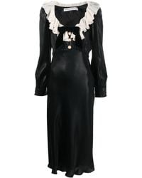 Alessandra Rich Laminated Cady Volant Collar Midi Dress in Black | Lyst