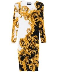 Versace Jeans Couture - Barocco-Print Long-Sleeve Midi Dress - Lyst