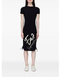 EA7 - Logo-Print Drawstring-Hem Midi Dress - Lyst