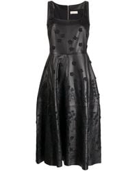 Elie Saab - Floral-appliqué Leather Midi Dress - Lyst