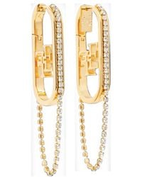 Elisabetta Franchi - Boucles D'Oreilles Serties De Cristal À Plaque Logo - Lyst