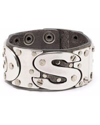 DIESEL Brass-lettered Leather-strap Bracelet - Metallic