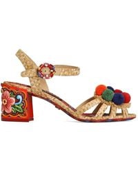 Dolce & Gabbana - Raffia Sandals With Embroidery - Lyst
