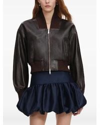 Self-Portrait - Ribbed Leather Bomber Jacket - Lyst