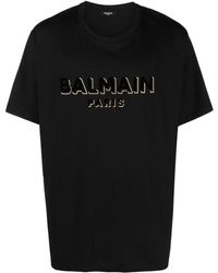Balmain - T-shirt e polo nere con girocollo a coste - Lyst