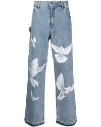 3.PARADIS - Bird-print Cotton Jeans - Lyst