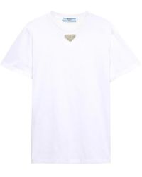 Prada - T-Shirt mit Triangel-Stickerei - Lyst