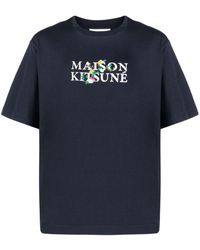 Maison Kitsuné - Camiseta con logo bordado y cuello redondo - Lyst