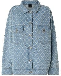 Pinko - Denim Jacket Embellished With Rhinestones - Lyst