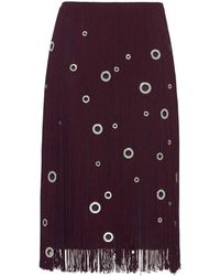 Prada - Eyelet-Embellished Fringed Midi Skirt - Lyst