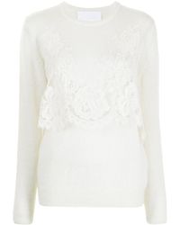 Costarellos Lace-layered Crewneck Sweater - White