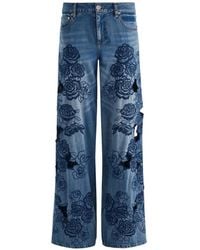 Alice + Olivia - Vaqueros Con Bordado Floral - Lyst
