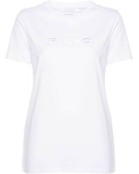 Pinko - Logo-embroidered Cotton T-shirt - Lyst