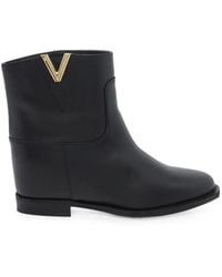 Via Roma 15 - Logo-Plaque Leather Ankle Boots - Lyst