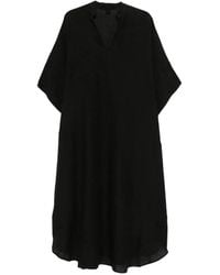 120% Lino - V-Neck Midi Dress - Lyst