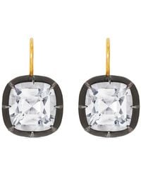 Fred Leighton - 18Kt Cushion Topaz Collet Drop Earrings - Lyst