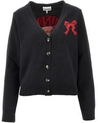 Ganni - Bow V-neck cardigan - Lyst