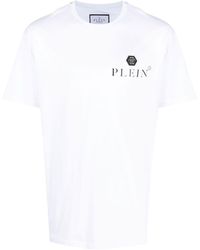 Philipp Plein - T-shirt bianca a maniche corte con placca logo - Lyst