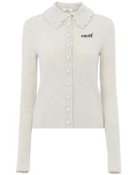 Chloé - Crochet-Collar Logo-Embroidered Cardigan - Lyst