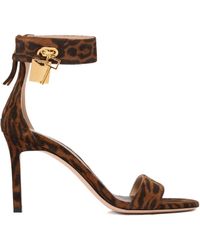 Tom Ford - Leather Ocelot Print Padlock Sandals 105 - Lyst