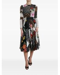 Dolce & Gabbana - Patchwork-Design Floral-Print Midi Dress - Lyst