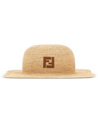 Fendi - Logo-Patch Raffia Hat - Lyst