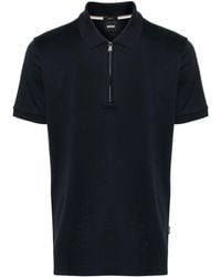 BOSS - Zip-up Cotton Polo Shirt - Lyst
