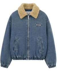 Miu Miu - Shearling-Collar Denim Jacket - Lyst